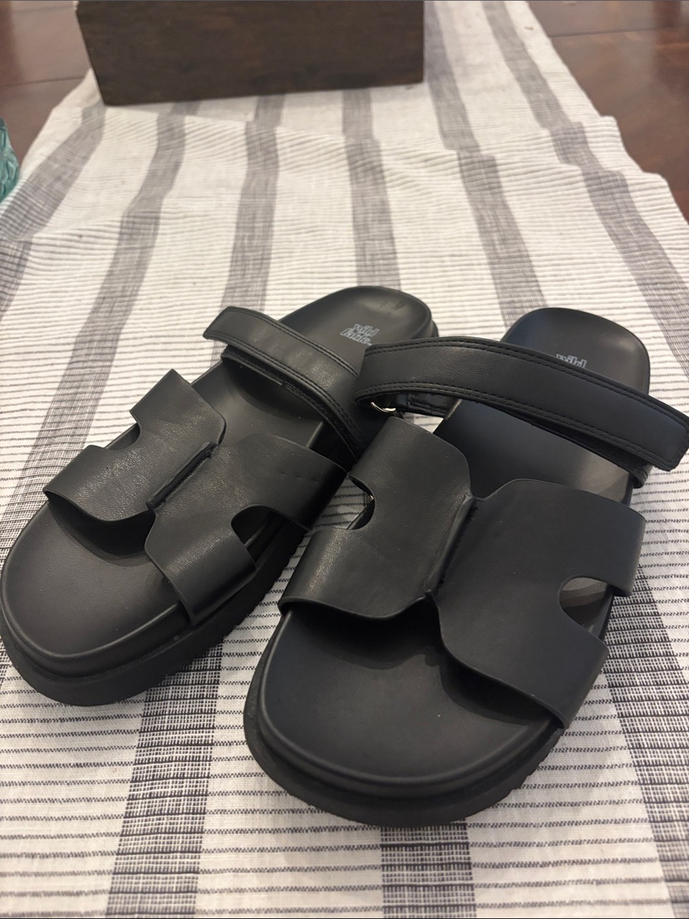 wild fable Black Double-Strap Slide Sandals